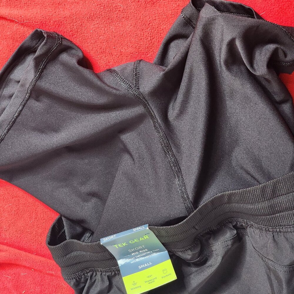 Tek Gear Mineral Black Mid Rise Wicking Drawstring Pocketed Poly Span Skort Sz S - Picture 16 of 16